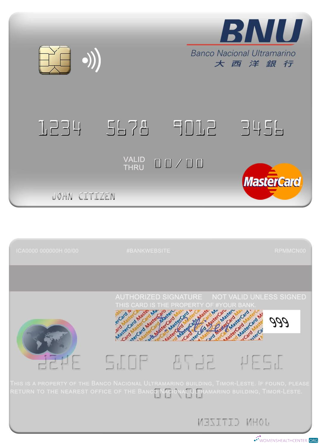 Download Timor Leste Banco Nacional Ultramarino building mastercard Photoshop template
